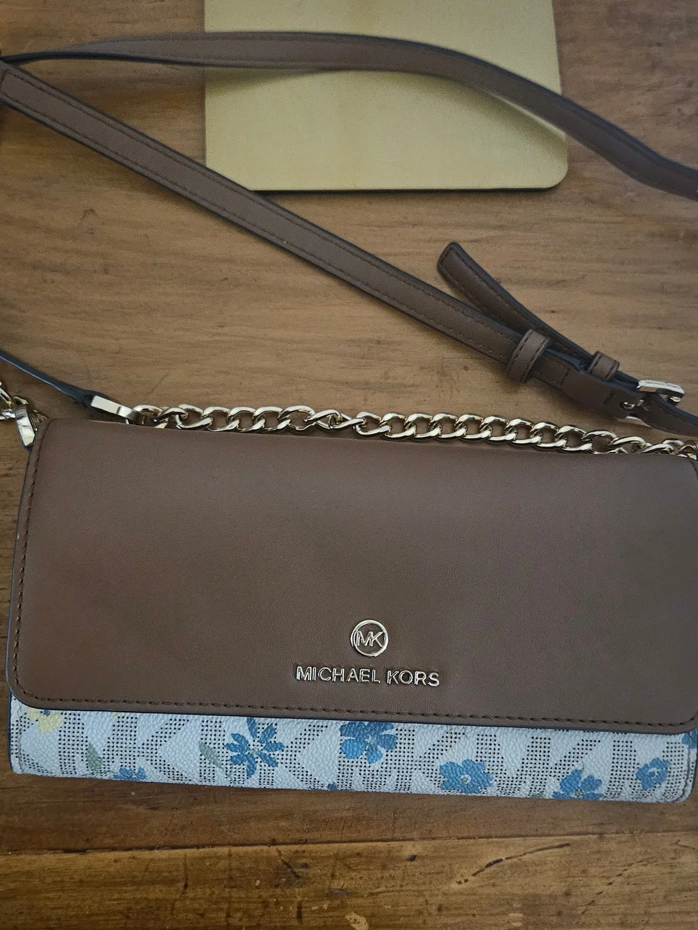 Michael Kors Brown and Blue Floral-Accent Crossbody